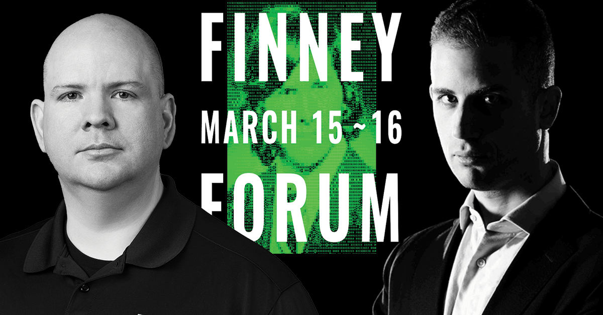 portraits of Ryan Lackey and J. Gdanski flanking the Finney Forum 2024 logo
